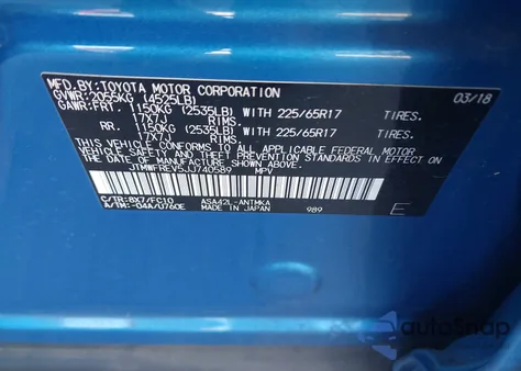 2018 Toyota Rav4 Adventure/Xle from USA, damaged, VIN JTMWFREV5JJ740589